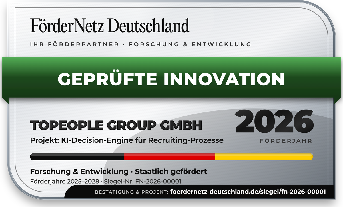 Siegel Geprüfte Innovation FN-2026-00001 für ToPeople Group GmbH
